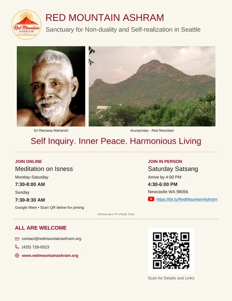 Red Mountain Ashram meditation and satsang poster